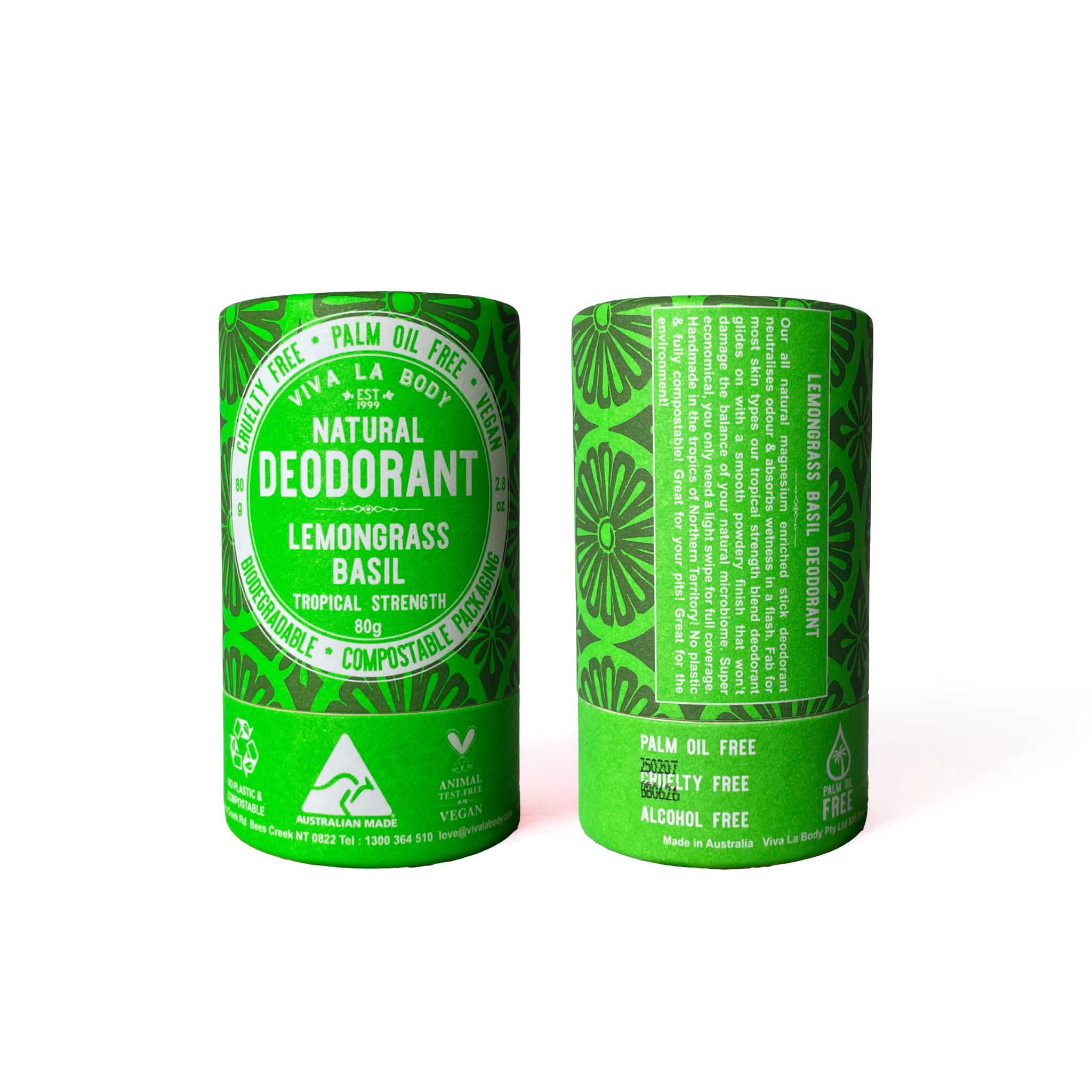 Magnesium-Enriched Natural Deodorant - Lemongrass & Basil (80gm)